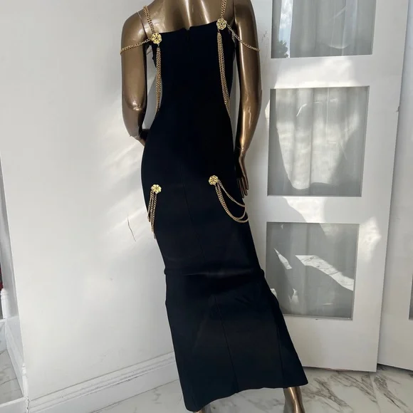 Brand New! Elegant Black Dress with Gold Accents - Picture 7 of 10